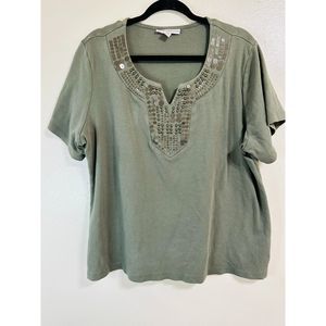 JM Collection Women's Olive Tunic with Metallic Sequin Embellishments, Size 2X